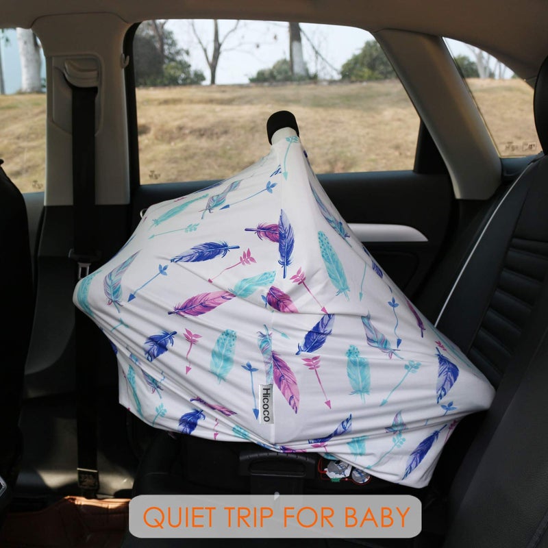Hicoco Carseat Canopy Covers for Breastfeeding - Baby Car Seat Covers Breastfeeding Cover Multi Use Boys and Girls Shower Gifts (Feather) - Image 5